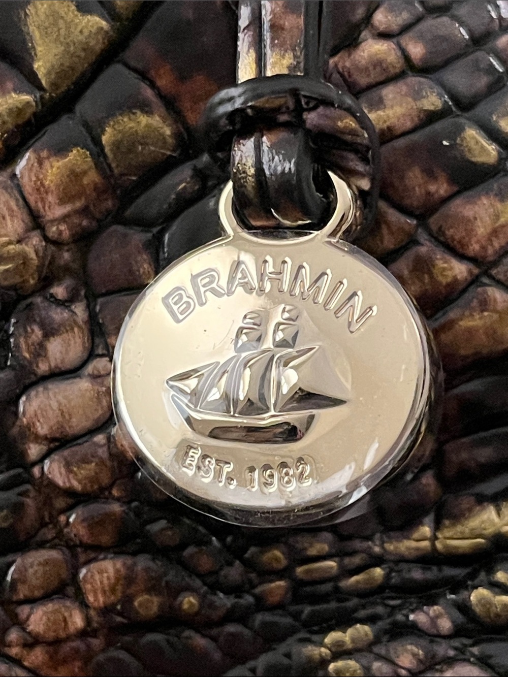 NWOTBrahmin Croc Design Leather Crossbody Bag & Wallet-Brown & Gold Houndstooth - Picture 6 of 16